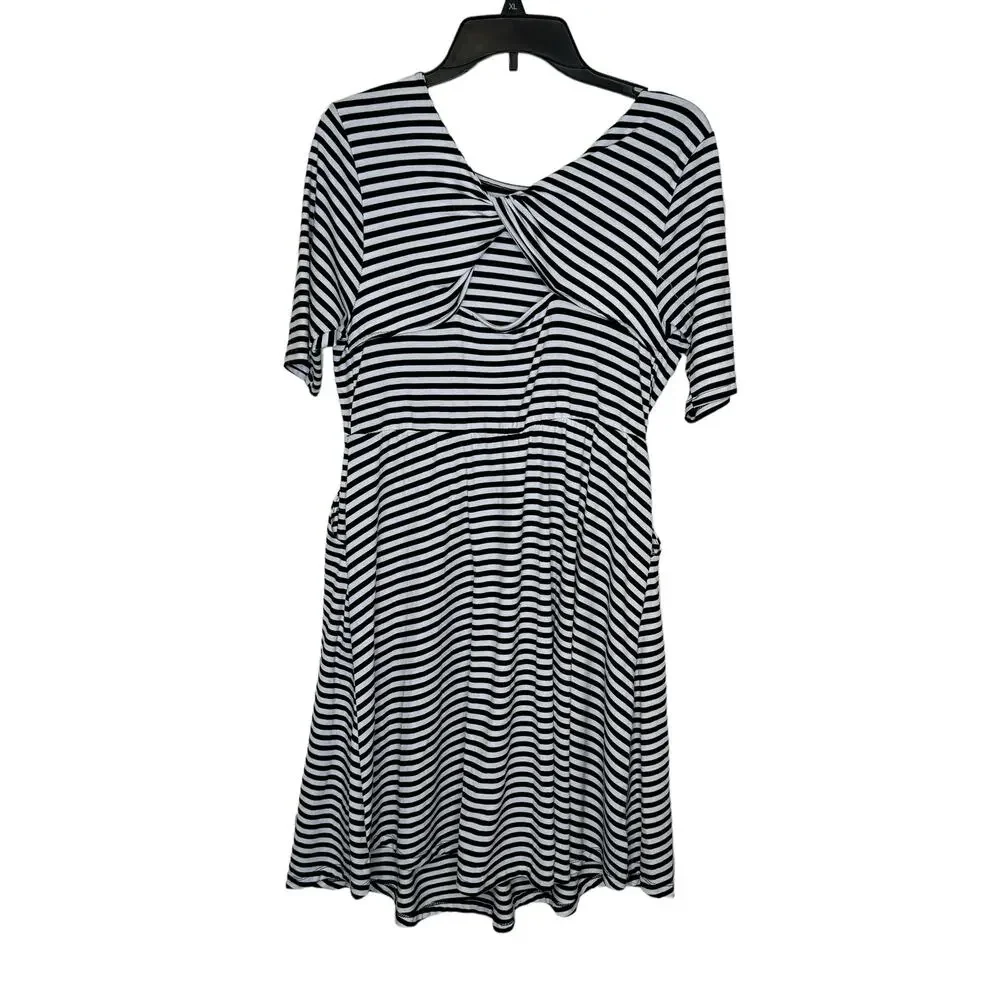 Torrid Womens Dress Mini Striped Cut Out Stretch‎ 3/4 Sleeve Black White Size 00